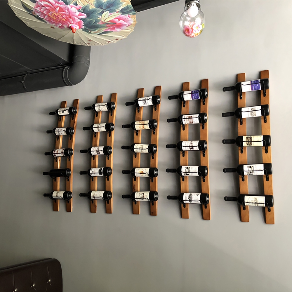 Rustic Wooden Natural Wall Mounted Wine Rack 5-Bottle