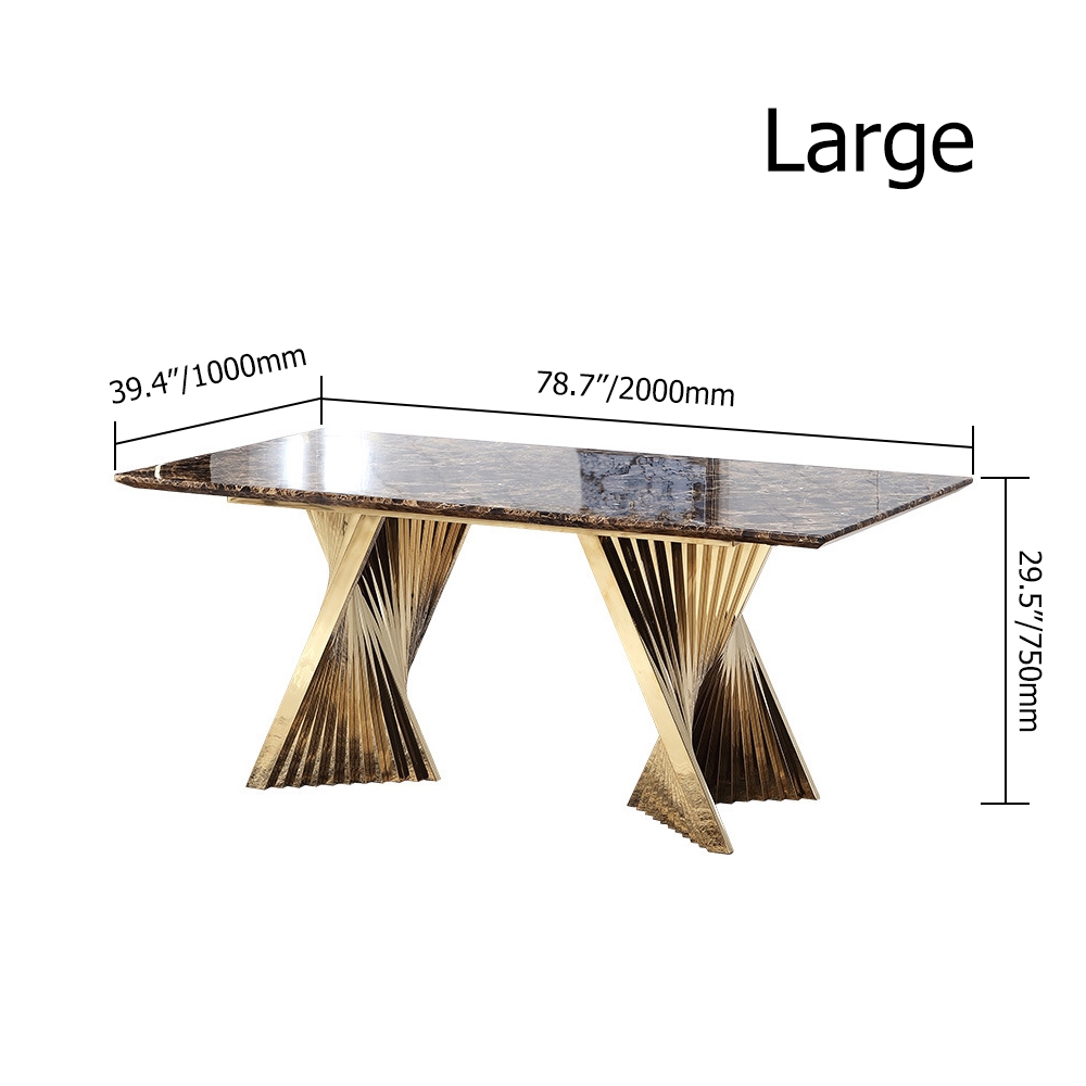 70.9" Espresso Modern Dining Table with Marble Top & Stainless Steel Pedestal Rectangle