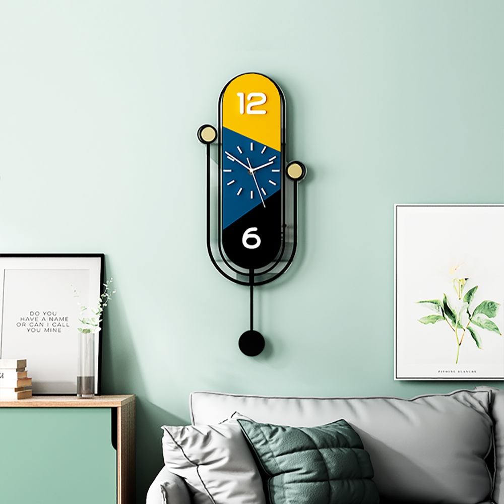 

Nordic-Style Geometric Oval Acrylic Decorative Wall Clock with Black Pendulum