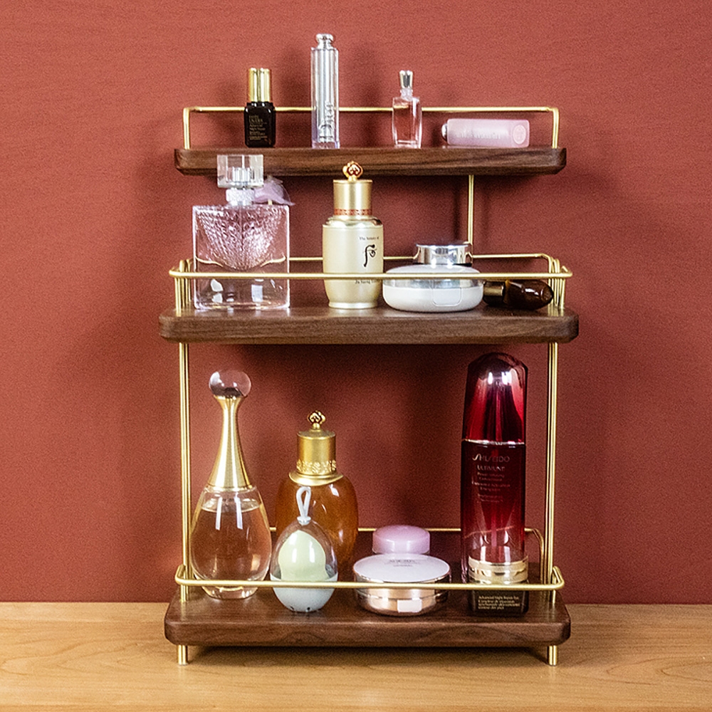 

Walnut Bathroom Shelves Gold Freestanding Shelving for Toilet Storage