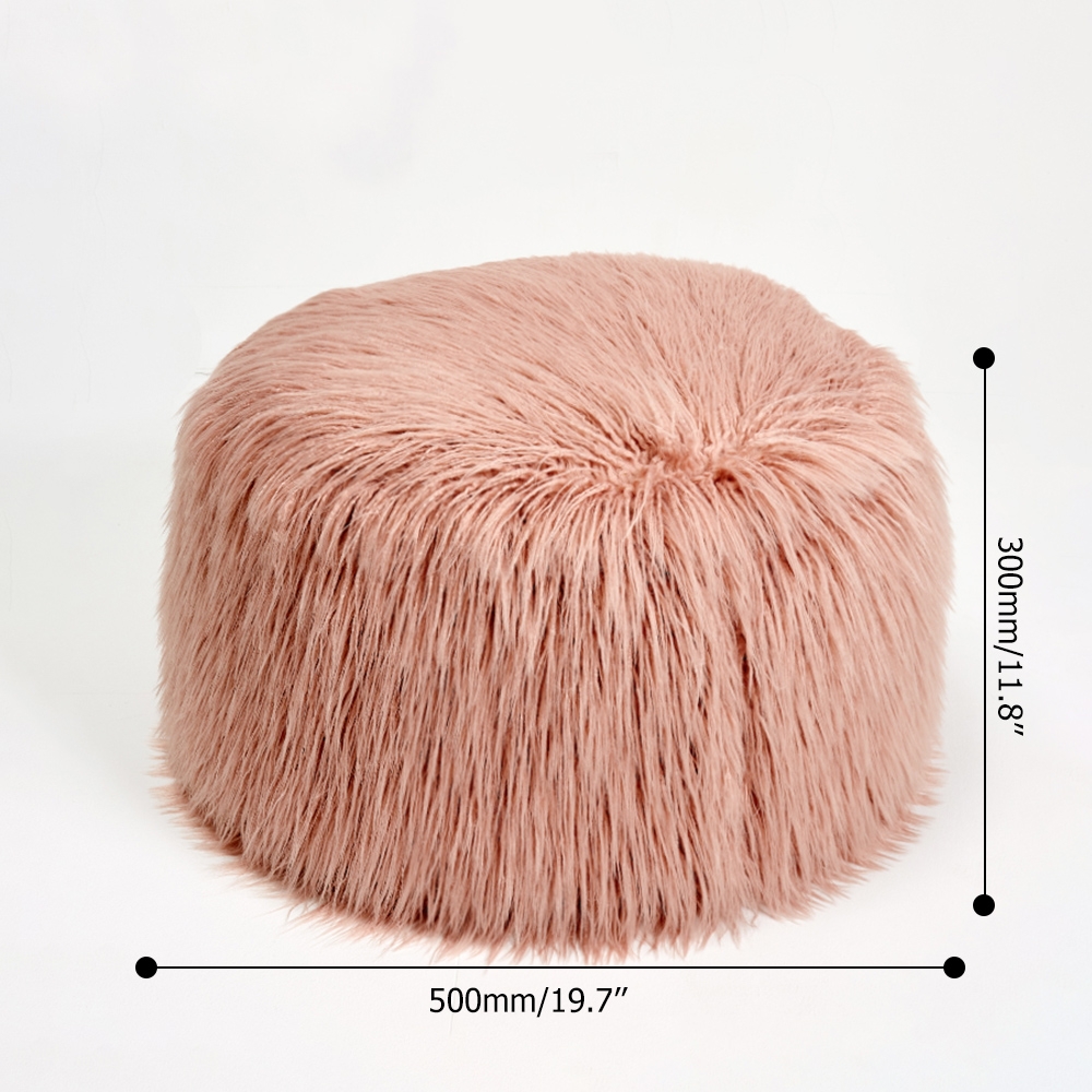 Puffy Round Faux Fur Upholstered Ottoman StoolHomary