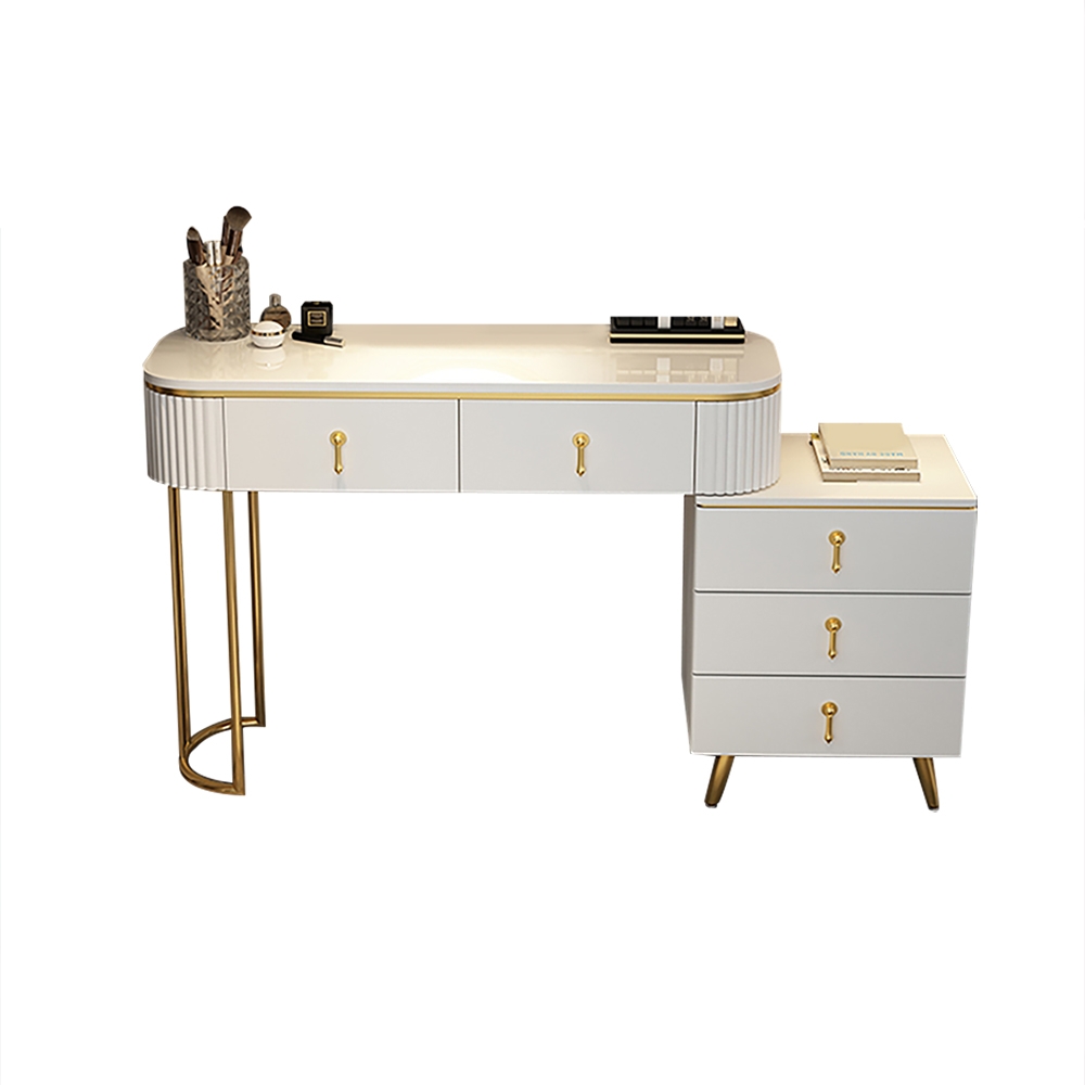 Modern White Oval Extendable Makeup Vanity with 5-Drawer Side Cabinet Included in Small