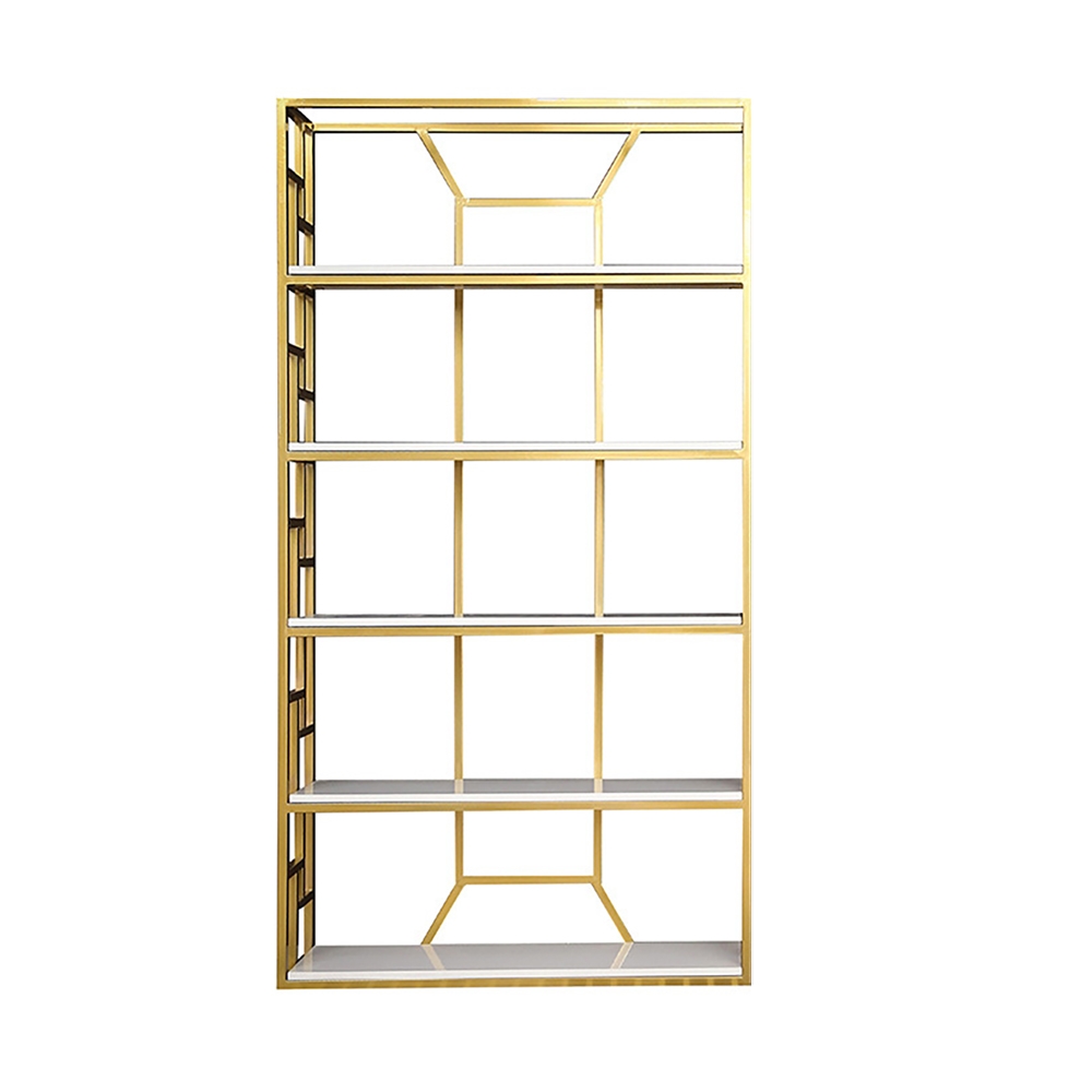 70.9" Contemporary Etagere Bookshelf in Gold & White