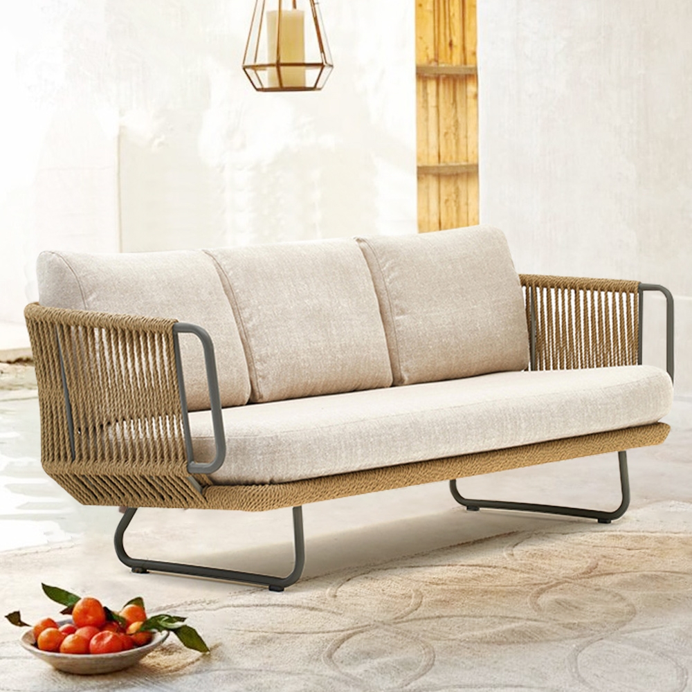 

Noah Outdoor Patio 3-Seater Sofa with Pillow Square Arm Aluminum Frame