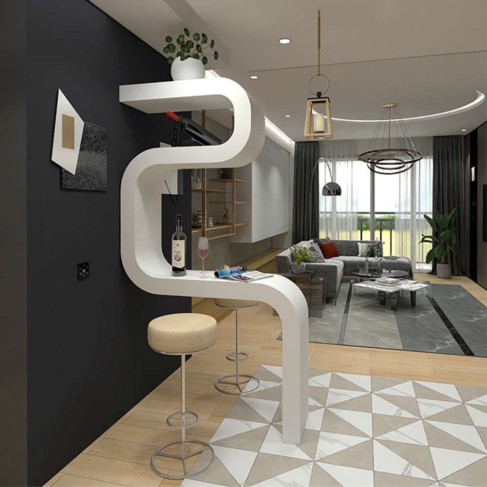 

Modern White Console Table with Storage Bar Table Wall Shelves