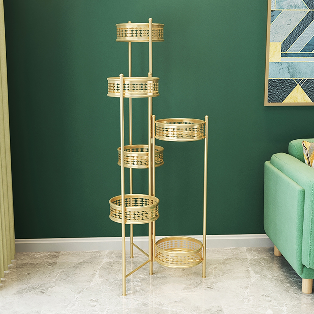 Luxury Indoor 6-Tiered Standing Plant Stand in Gold