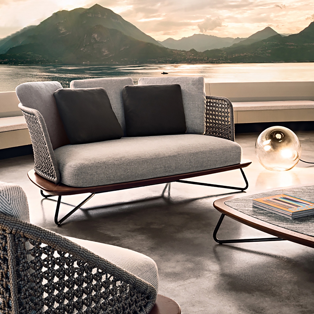 

Fritzl Rattan Outdoor Sofa with Gray Pillow Cushion Patio Loveseat in Solid Wood Bottom