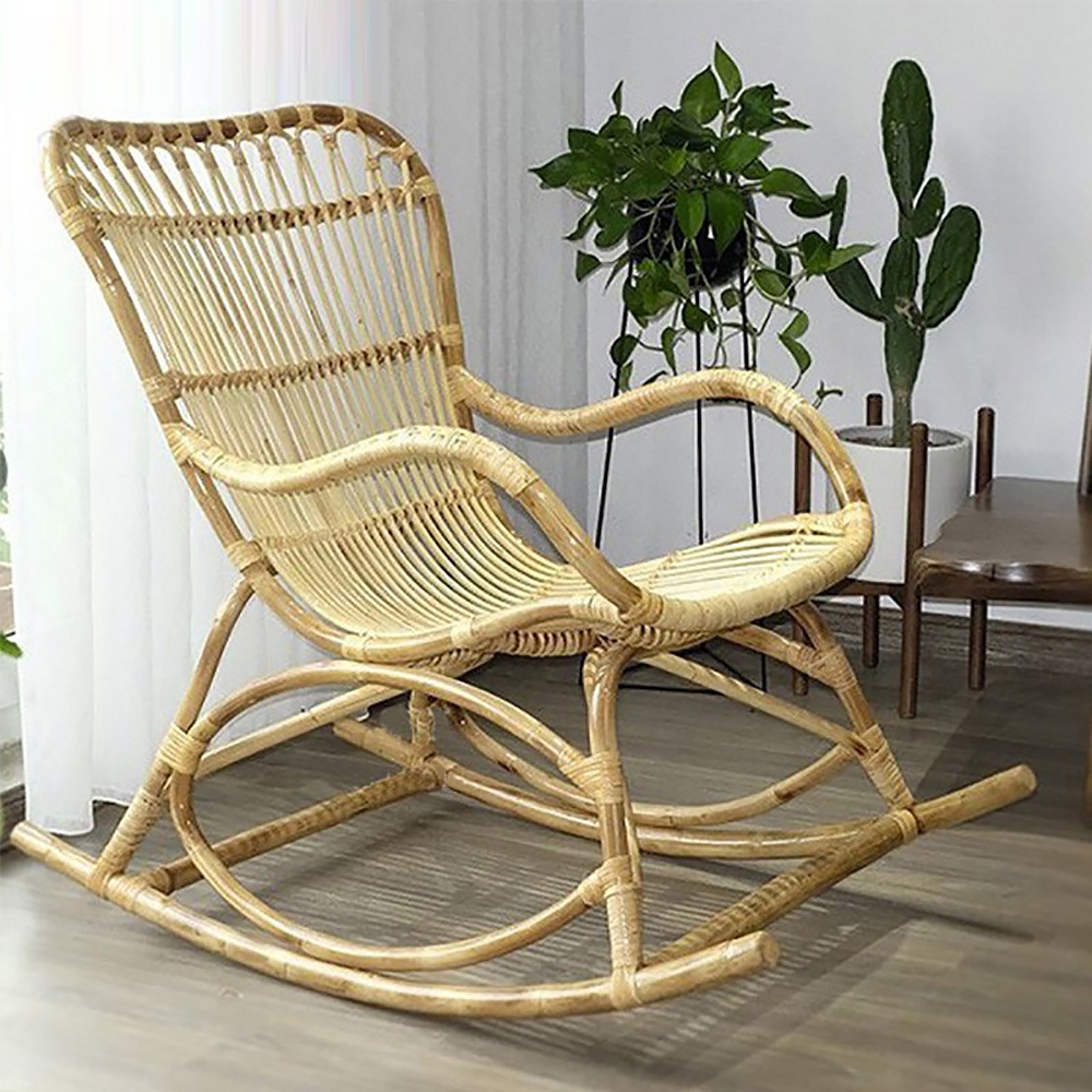 Rustic Style Patio Rocking Chair with Natural Rattan WeaveHomary