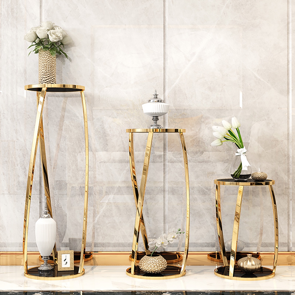 Large 2Tiers Chic Metal Decor Round Gold Plant Stand Flower RackHomary