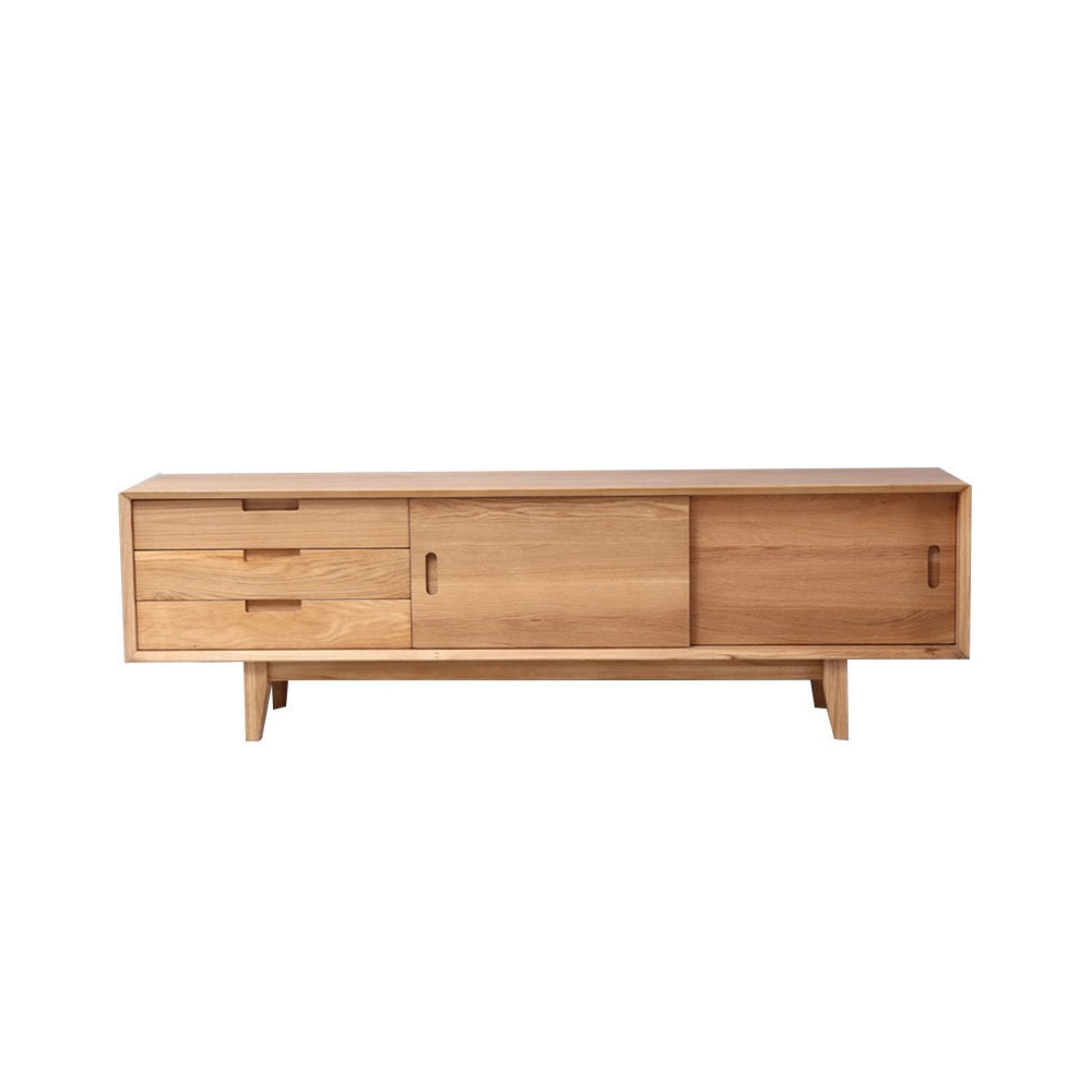Nordic Natural TV Stand Wood Sliding Door TV Console with Drawers