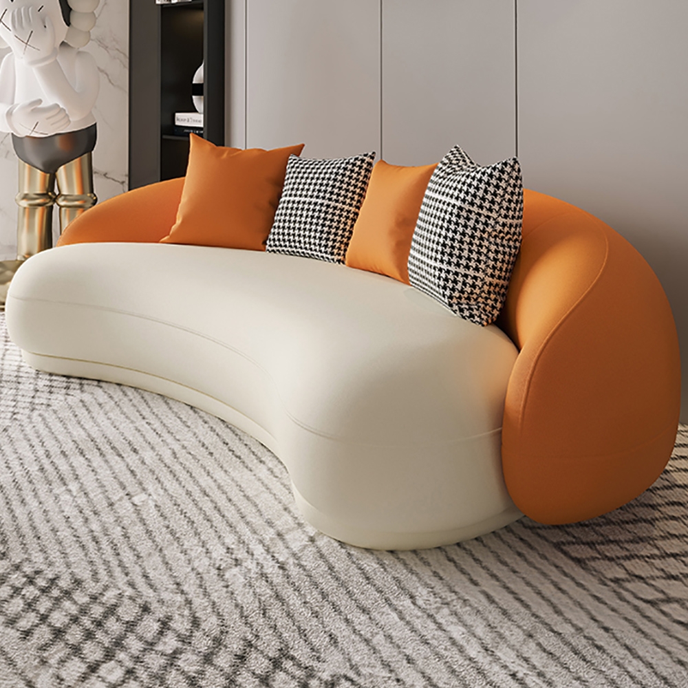 Modern Leather Upholstered Sofa 3-Seater Sofa 82.7" Orange&White Sofa