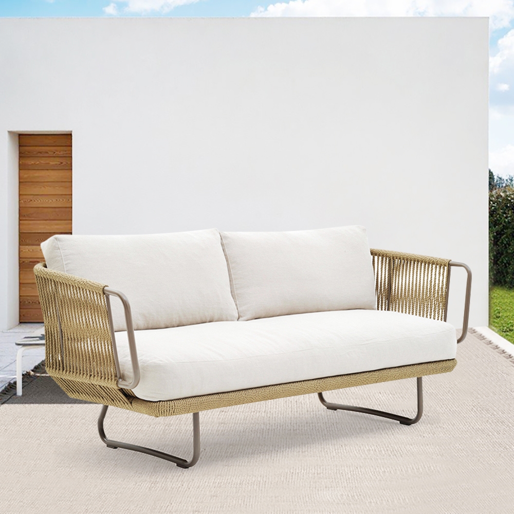 

Noah 2-Seater Outdoor Sofa with Pillow Back Hand-Woven Loveseat with Arm Aluminum