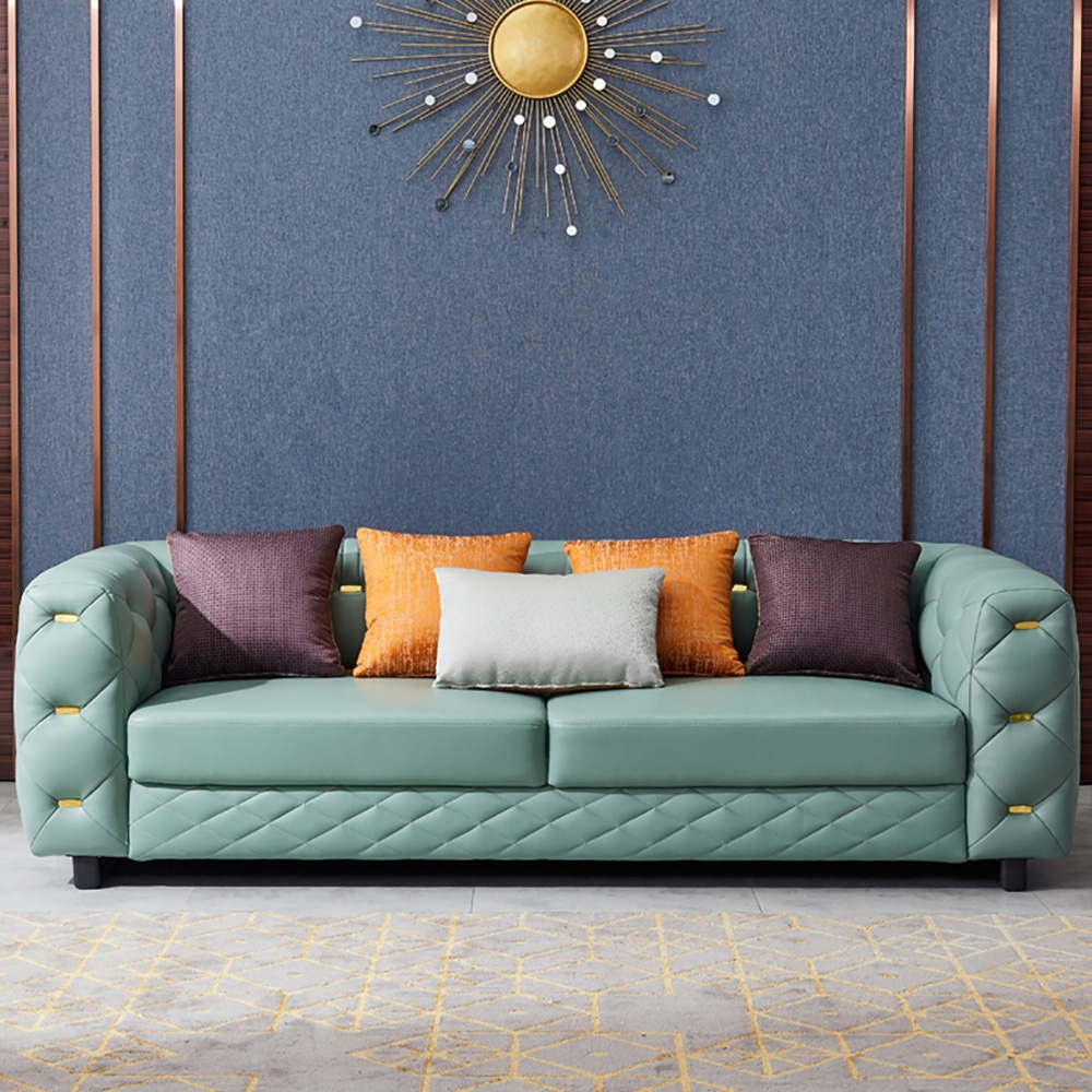 

Green Modern Microfiber Leather Upholstered Sofa Luxury Sofa 85.9"