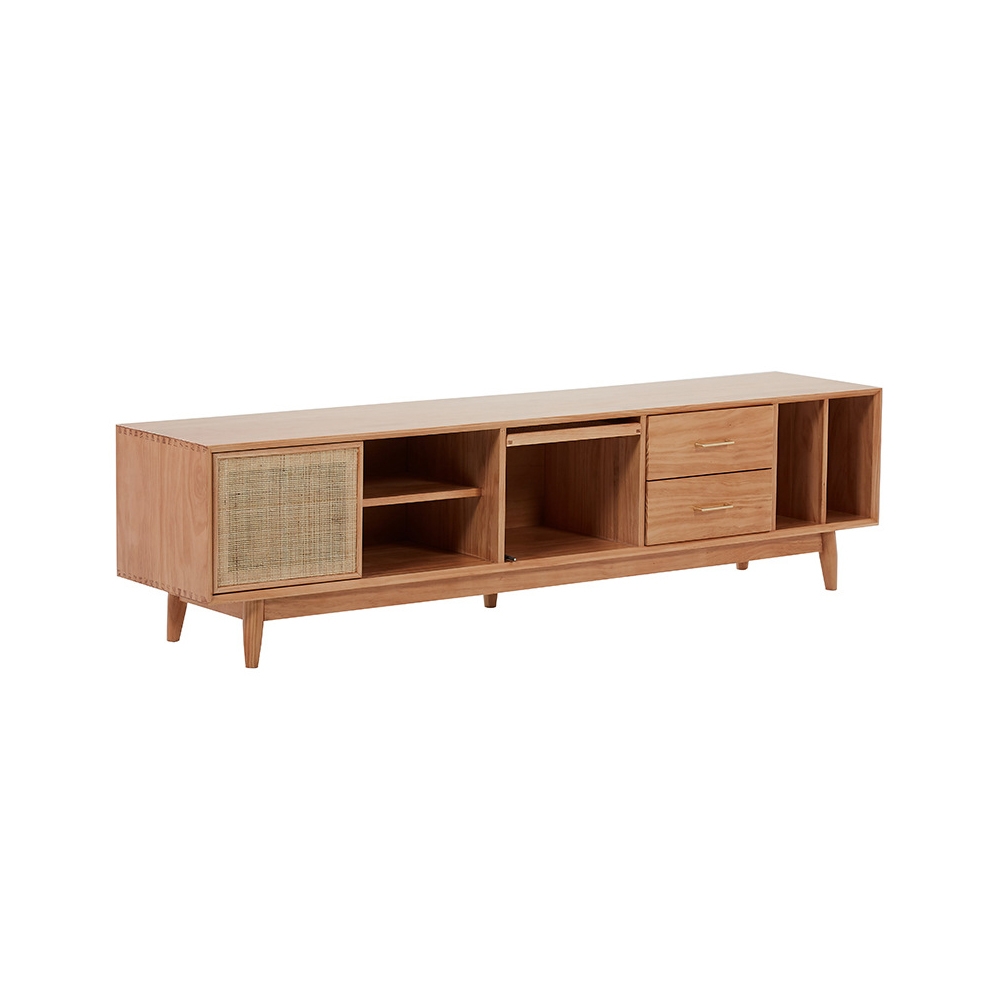 Nordic TV Stand Natural Media Console with Doors & Drawers & Shelf Rattan Woven in Small