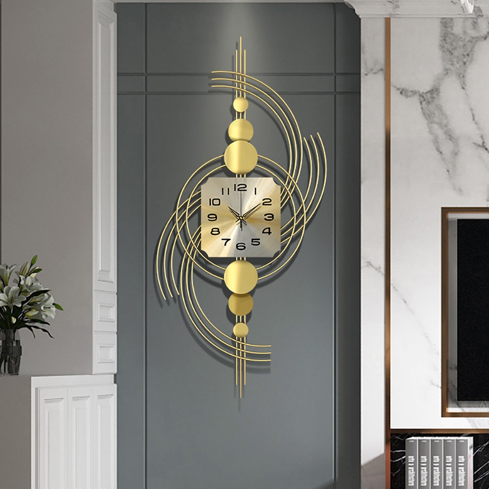 Horloge murale surdimensionnée 3D moderne en métal avec cadre géométrique doré