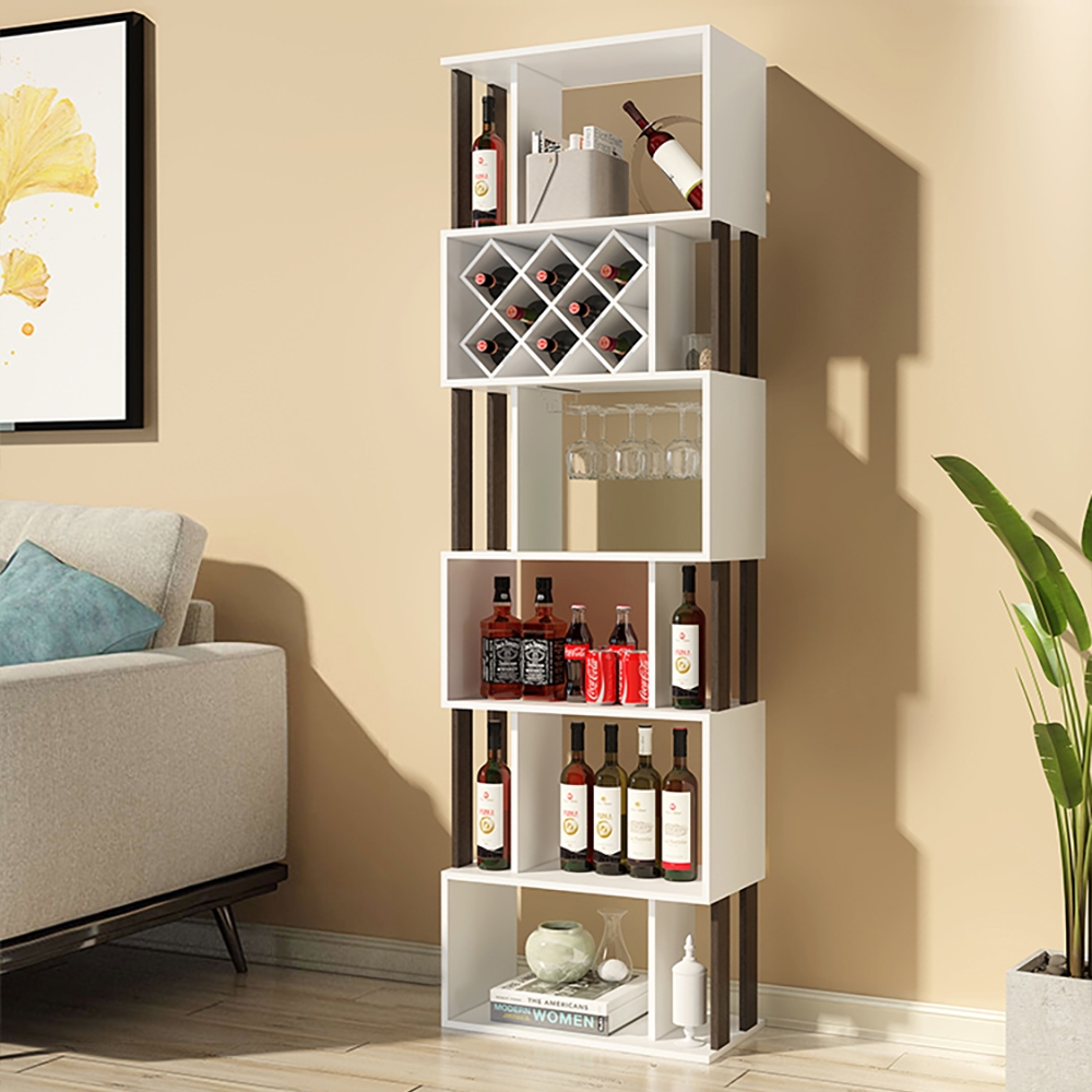 

Farmhouse Wine Cabinet Wine Rack Unit for Home Bar 6-Tiered