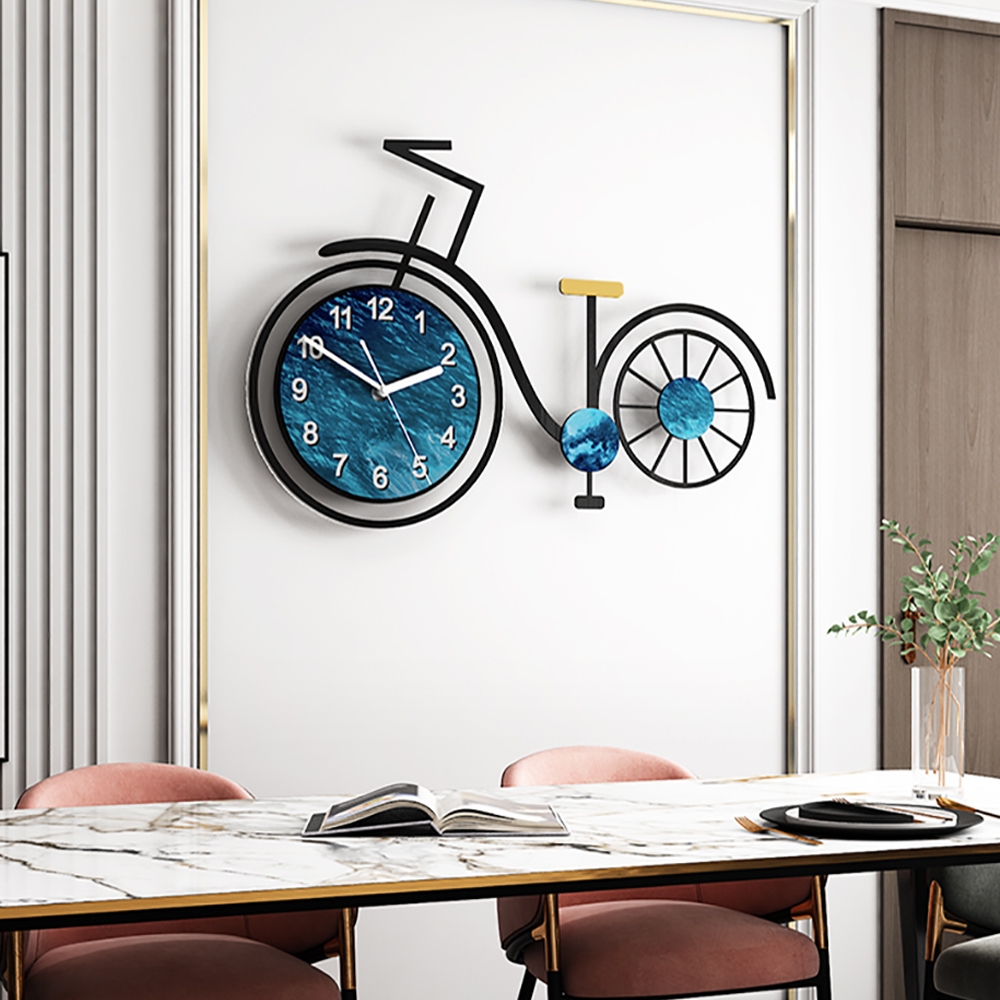Modern 3D Acrylic Silent Large Bicycle Wall Clock Home Decor Art in Black & Blue