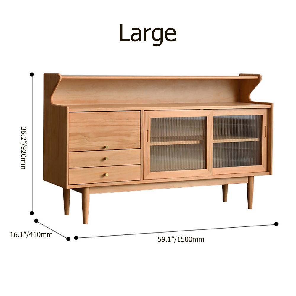 47" Natural Sideboard Buffet Flip Door Kitchen 2-Drawer Cabinet with Hutch in Small