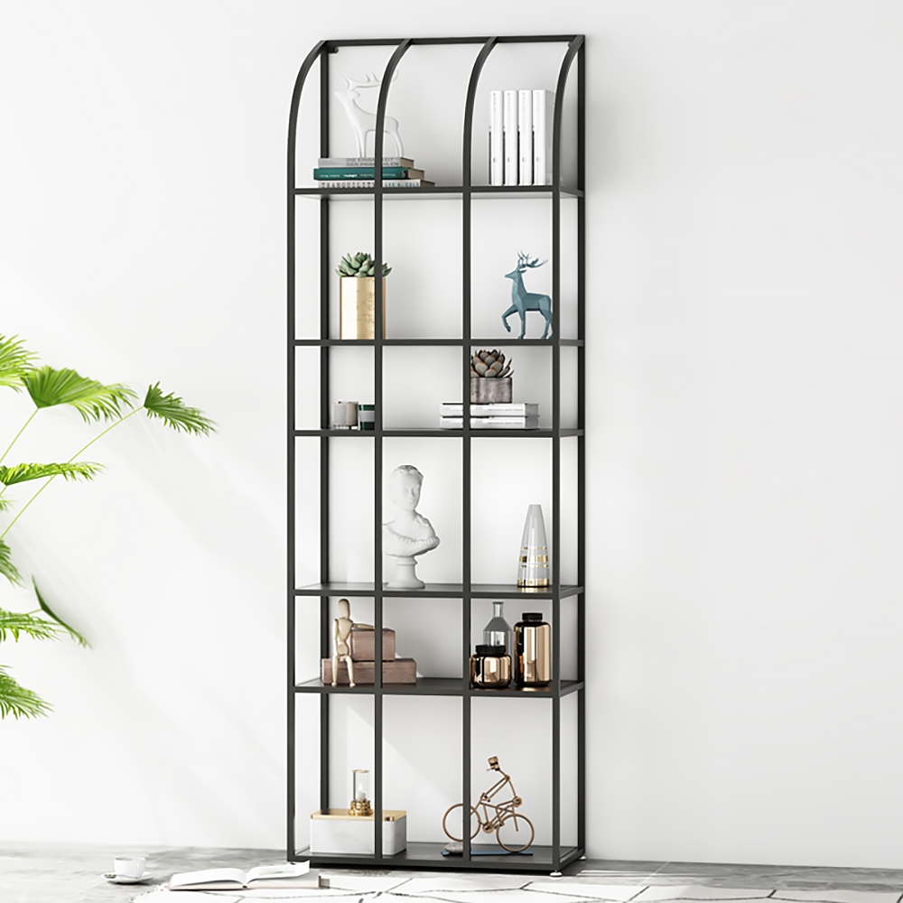 

Black Contemporary Metal Etagere Bookshelf with 6-Tiered Shelving