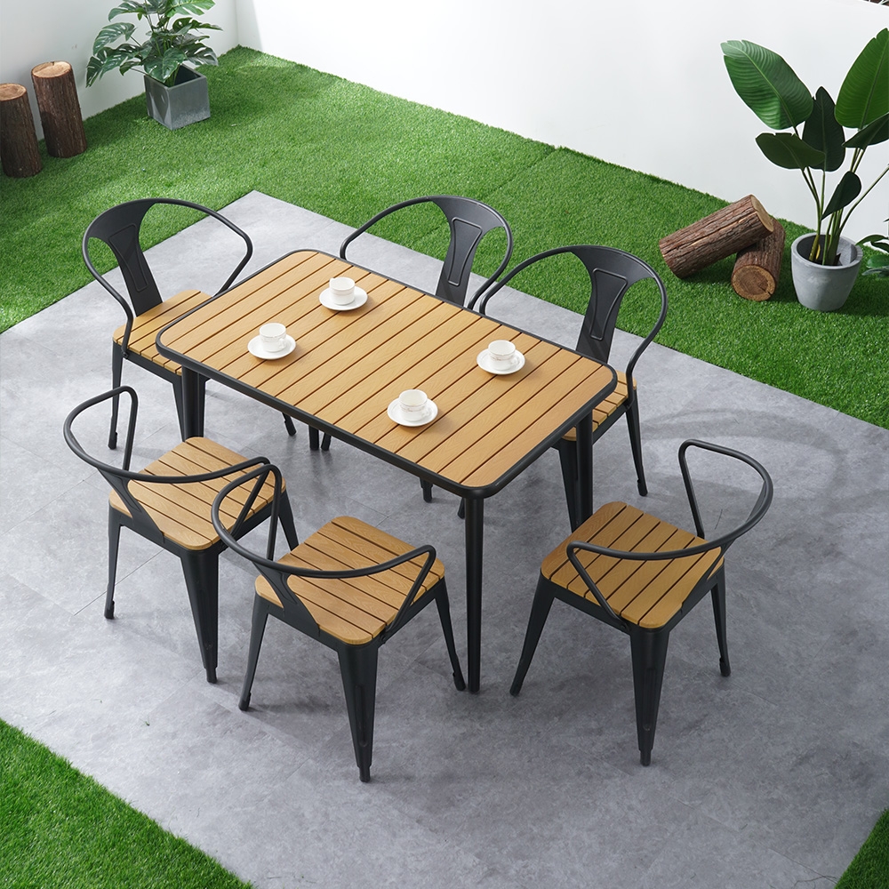 7-Pieces Outdoor Dining Set with Rectangle Table and 6 Armchair