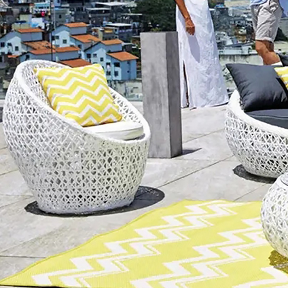

White Rattan Patio Barrel Chair Side Chair with Cushion