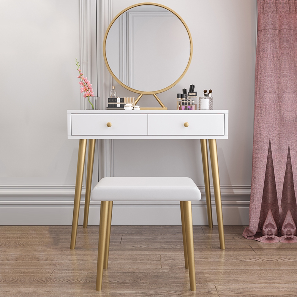 

Nordic Gold Makeup Vanity Set with 2 Drawers Stool & Mirror Included
