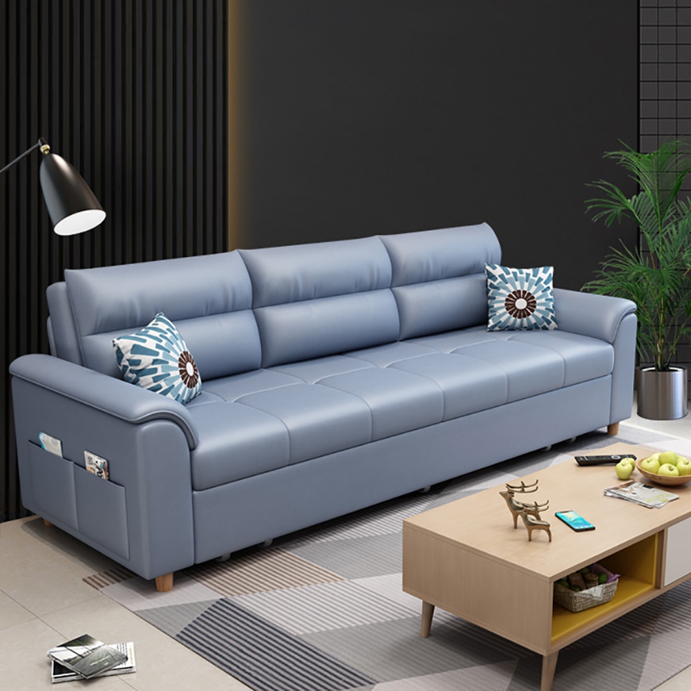 Sofá convertible azul de 74 pulgadas con almacenamiento y bolsillos-Homary
