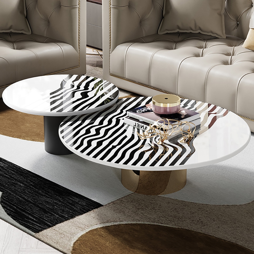 

Modern Round Coffee Table Set 2-Piece Marble Top & Carbon Steel & Stainless Steel Base