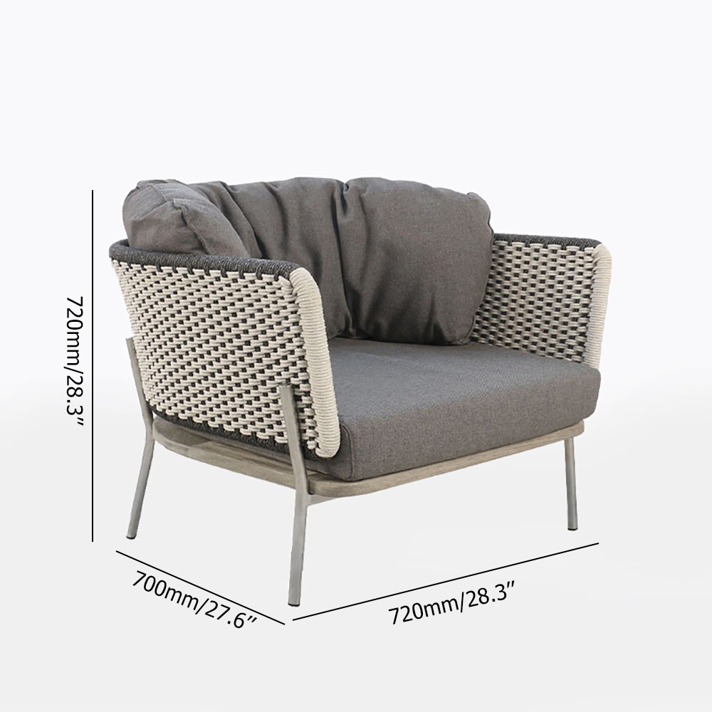 Rattan Outdoor Armchair with Pillow Cushion Accent Chair in Gray