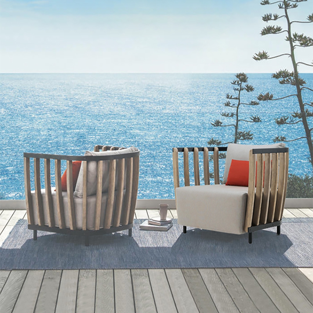 Patio Barrel Chair with Ash Wood Frame and Cushion BackHomary