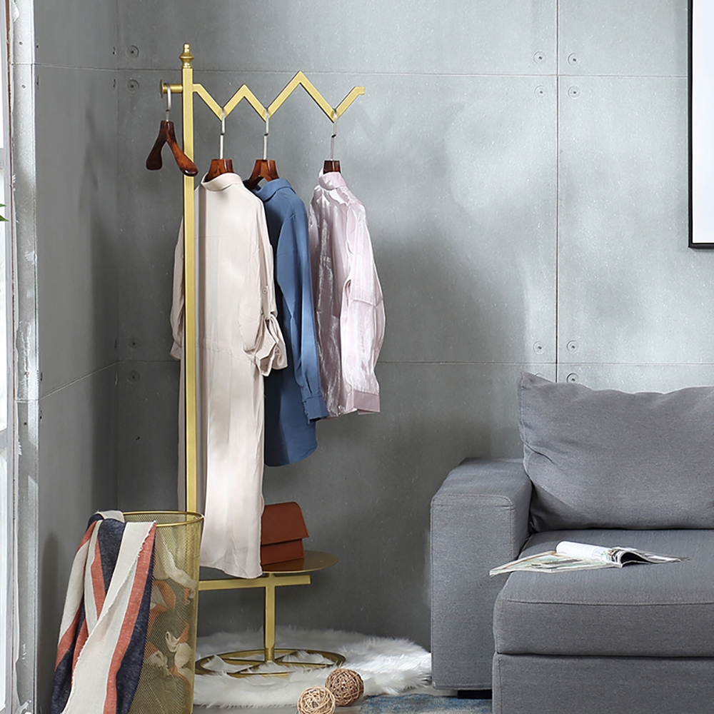 Unique Standing Cloth Rack With Shelf In Gold 65.7"