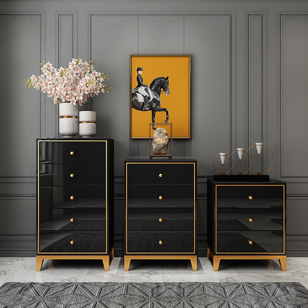 

Post-Modern Black Cabinet Tempered Glass Chest with 3 Drawers in Small