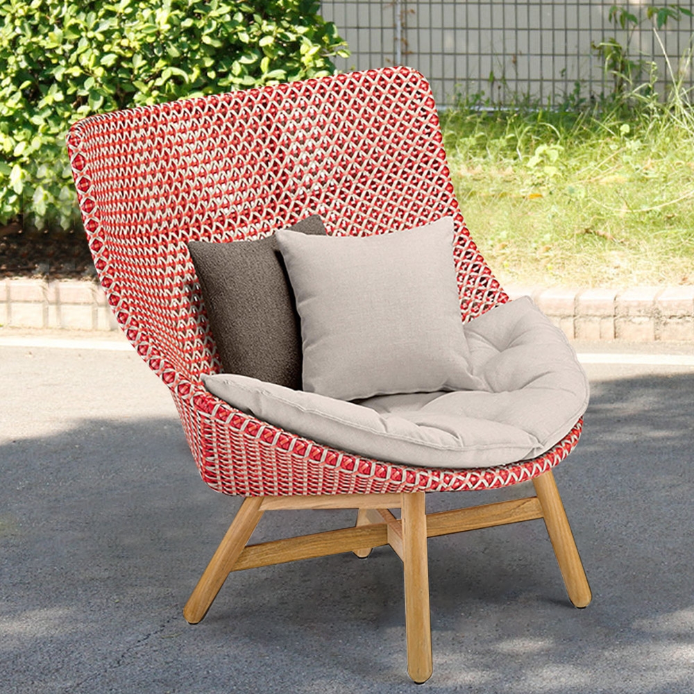 

Patio Rattan Lounge Chair Wingback Chair with Cushion Pillow