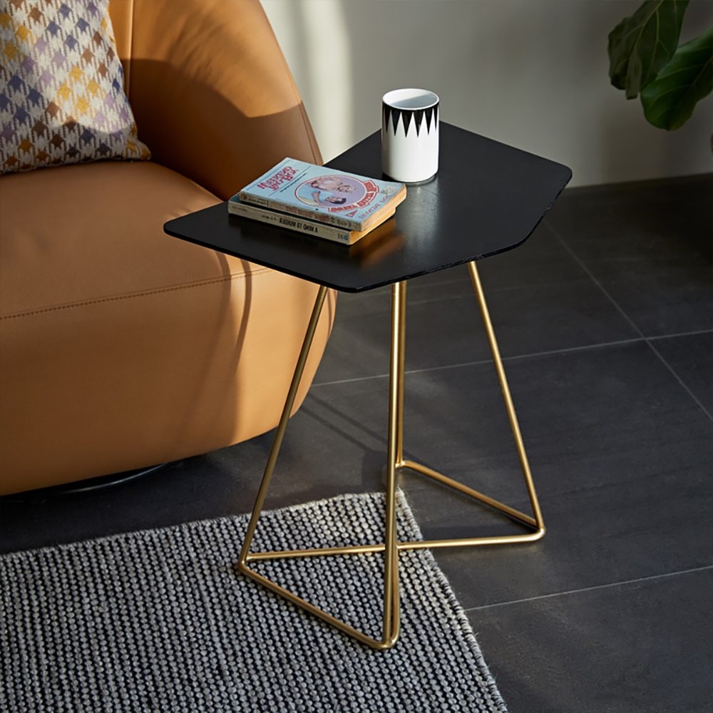 

Black Modern Metal Side Table with Wood Top