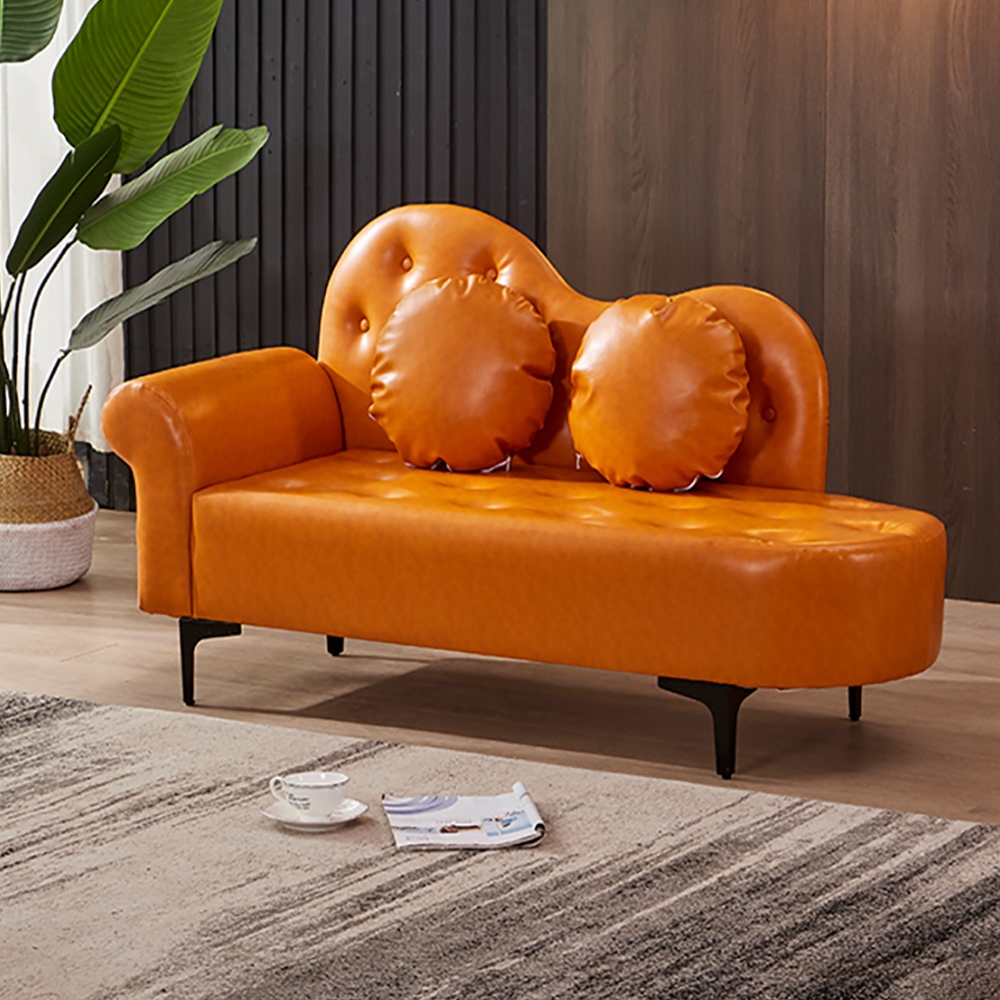 Retro Wax Leather Upholstered Sofa Chaise Longue Sofa 70.9"Homary