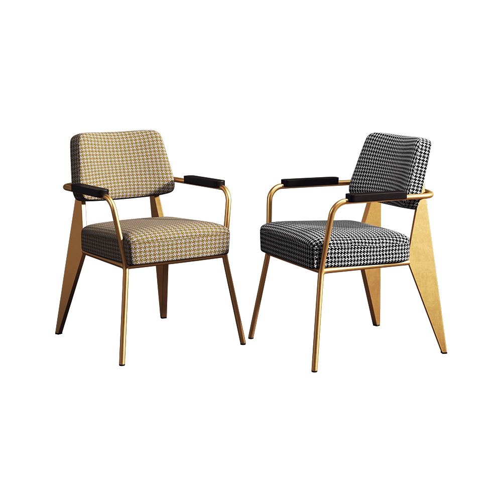 Style B Dining Chair Houndstooth Linen Upholstered Metal Dining Chair