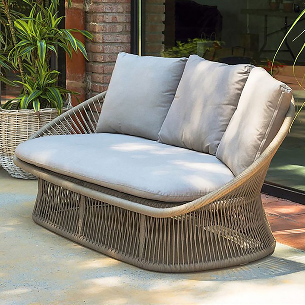 Outdoor Rattan Sofa 3Seater with White Cushion PillowHomary