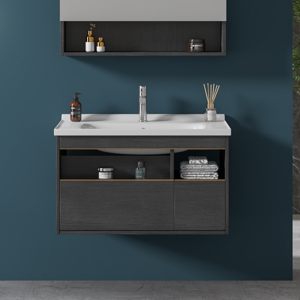 

31" Bathroom Vanity Ceramic Floating Bathroom Cabinet with 2 Drawers 1 Door in Small