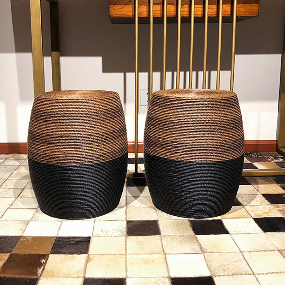 

13" Garden Stool Brown&Black Rattan Counter Stool Chinese Drum Shape