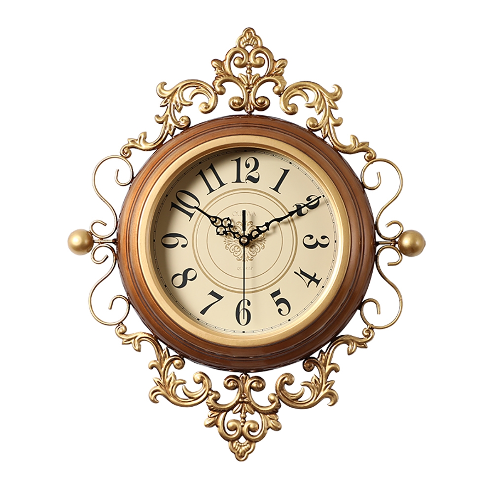 

Traditional Metal Frame Wall Clock with Carved Flowers