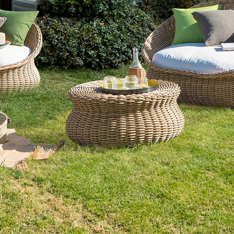 Rattan Woven Patio Side Table Round Pedestal TableHomary