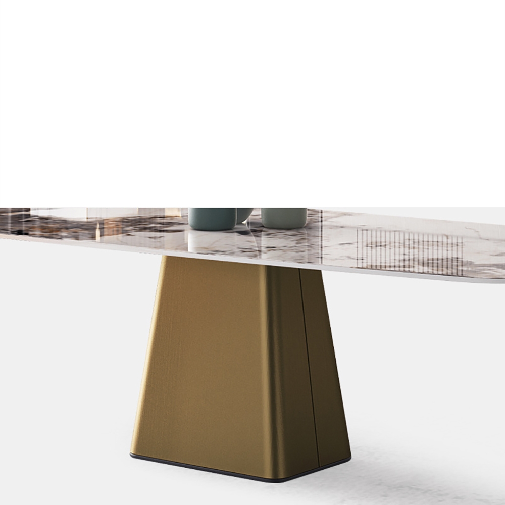 

70.9" Modern Dining Table with Stone Top & Stainless Steel Pedestal Rectangle