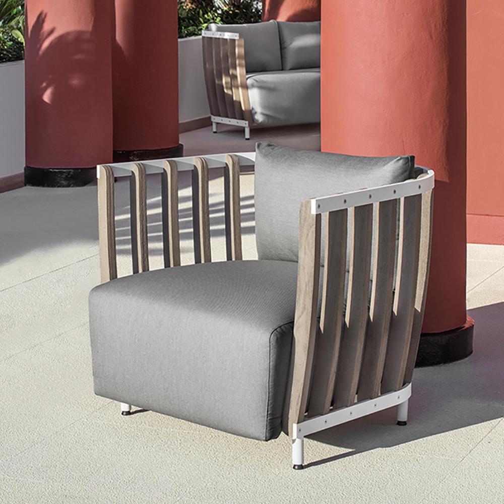 

Patio Barrel Chair with Ash Wood Frame and Cushion Back