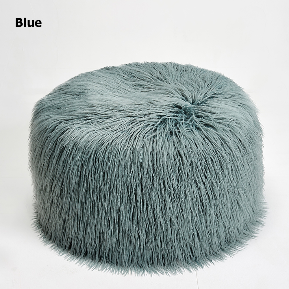 Puffy Round Faux Fur Upholstered Ottoman Stool-Homary