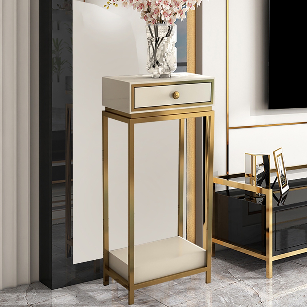 

39" Luxury White&Gold Freestanding Shelving Plant Stand