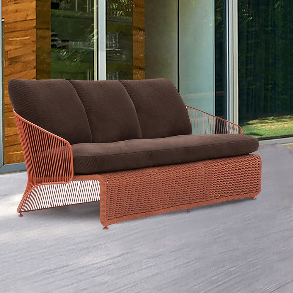 

Brick Red 3-Seater Rattan Outdoor Sofa with Cushion Pillow
