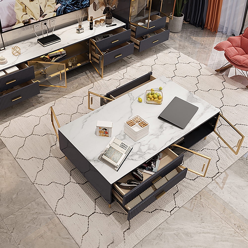 

Modern Black & White Large Coffee Table with Storage & Drawers