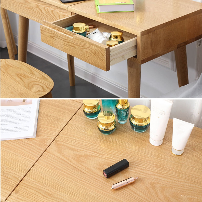 41" Natural Makeup Vanity Flip Top Wood Vanity with Jewel Cases