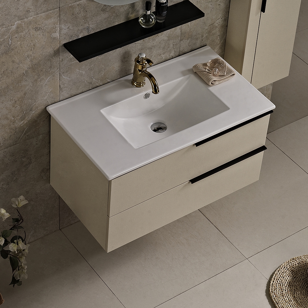 810mm Modern Floating Bathroom Vanity White Ceramic Basin Khaki