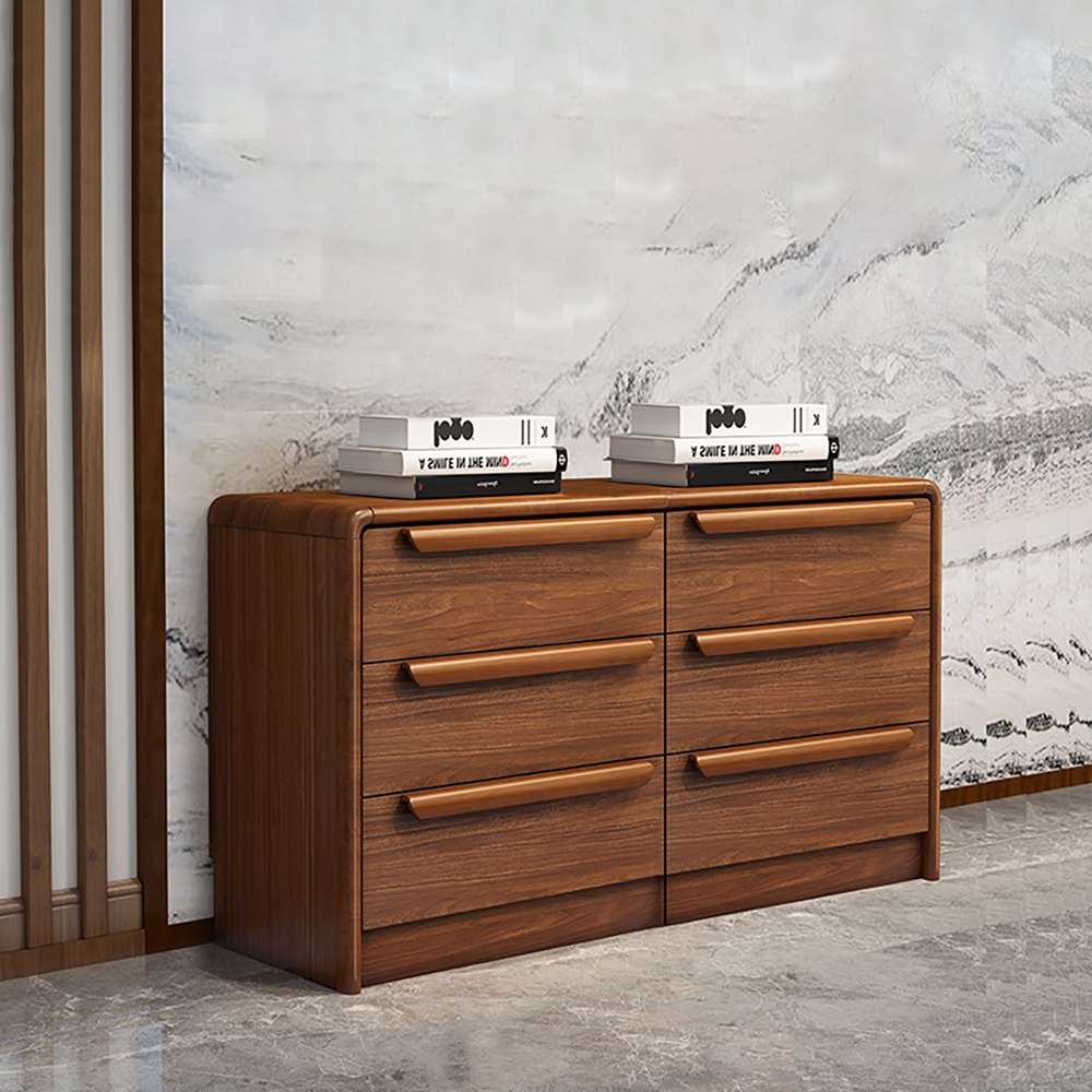

47" Walnut Dresser New Chinese Style Cabinet with 6 Drawers in Small